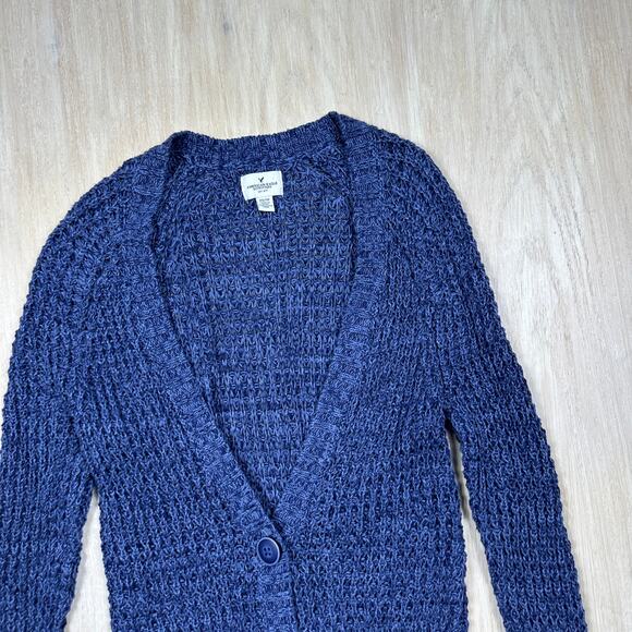 American Eagle Blue Knit Button Front Pockets Long Sleeve Cardigan Sweater XS - Picture 2 of 12